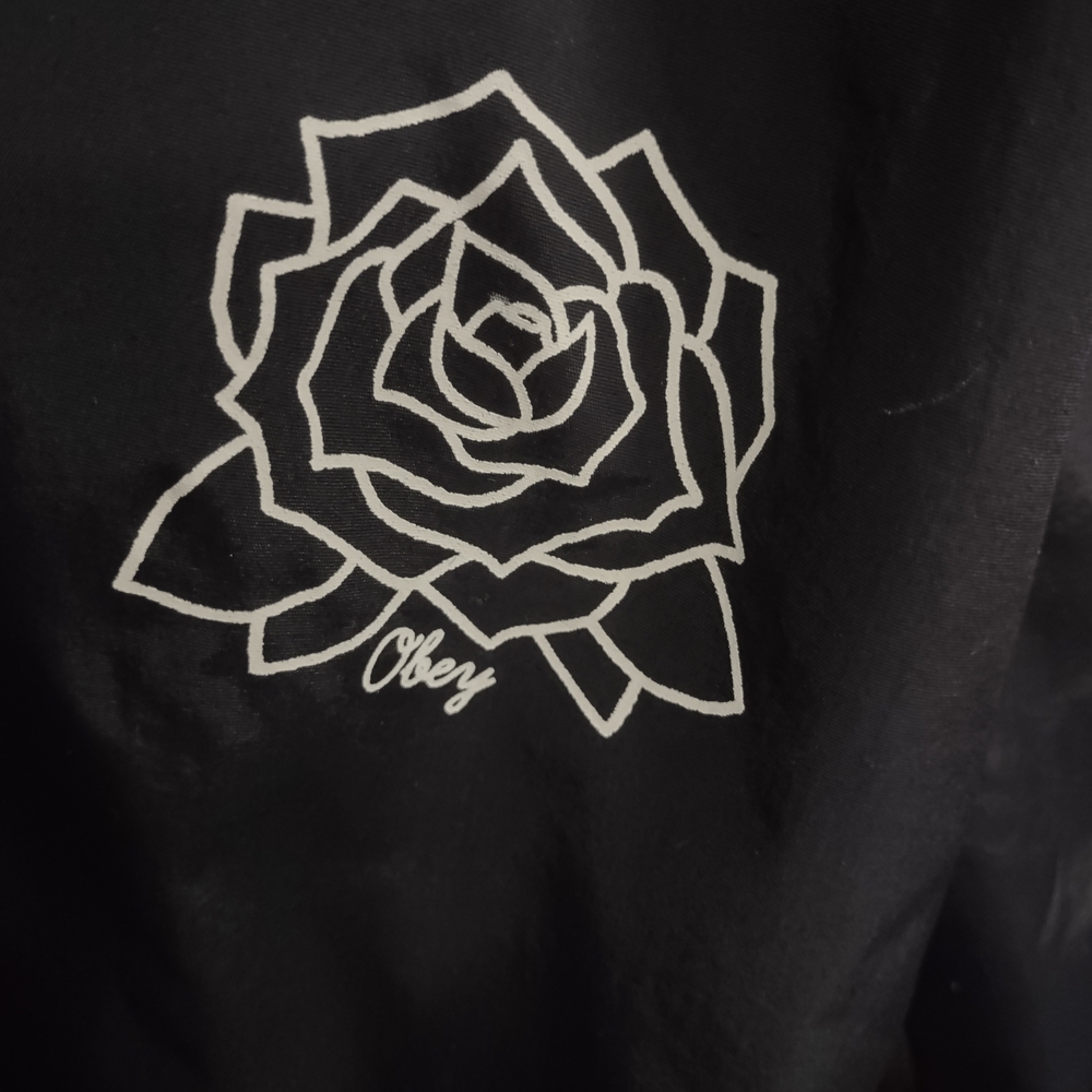 Obey Black T-Shirt with White Rose Design